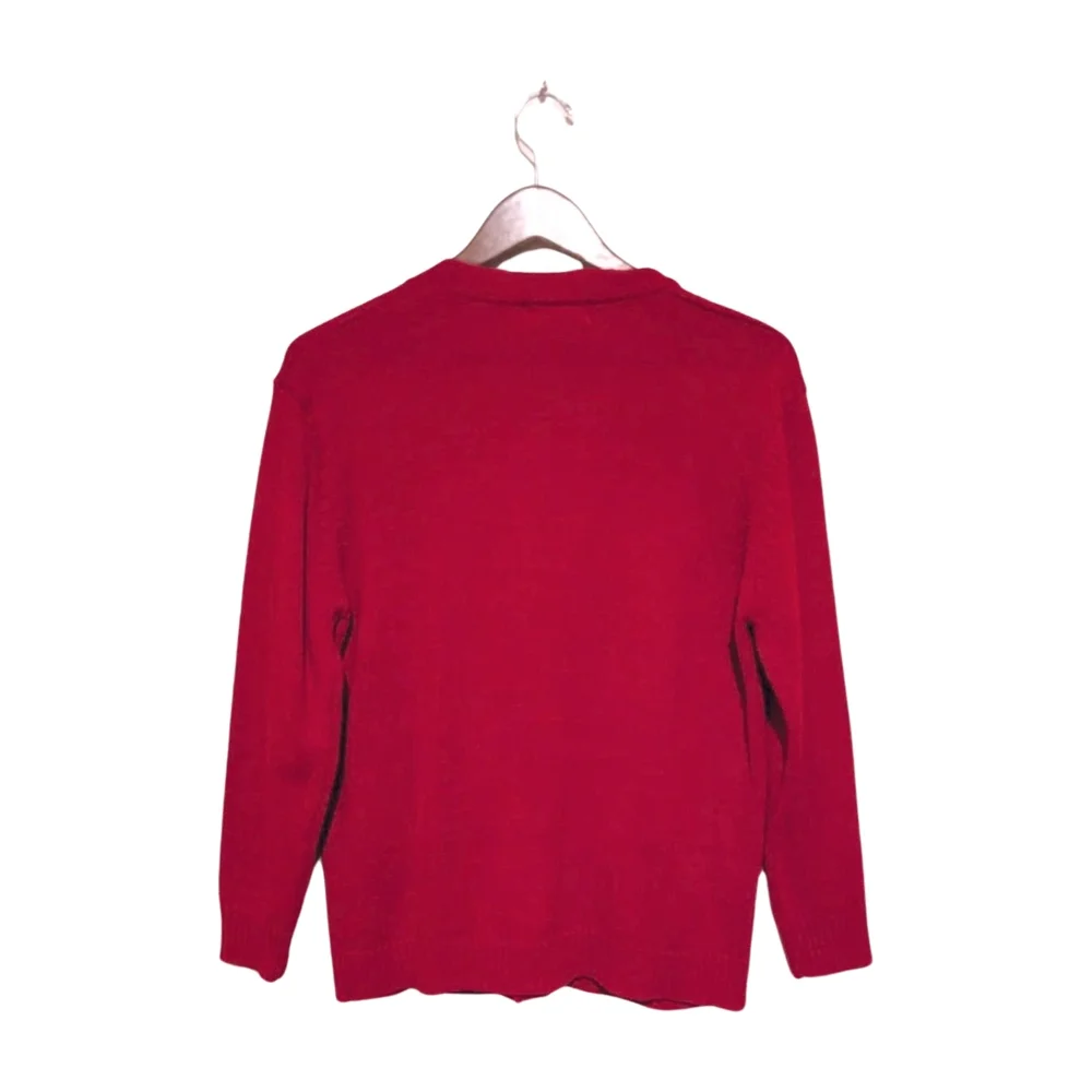 Men's Vintage Red Cardigan Sweater Cable Trim Pockets M